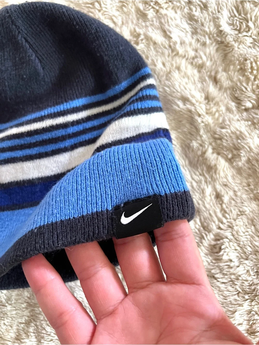 NIKE Boy's Reversible Blue & Black Beanie